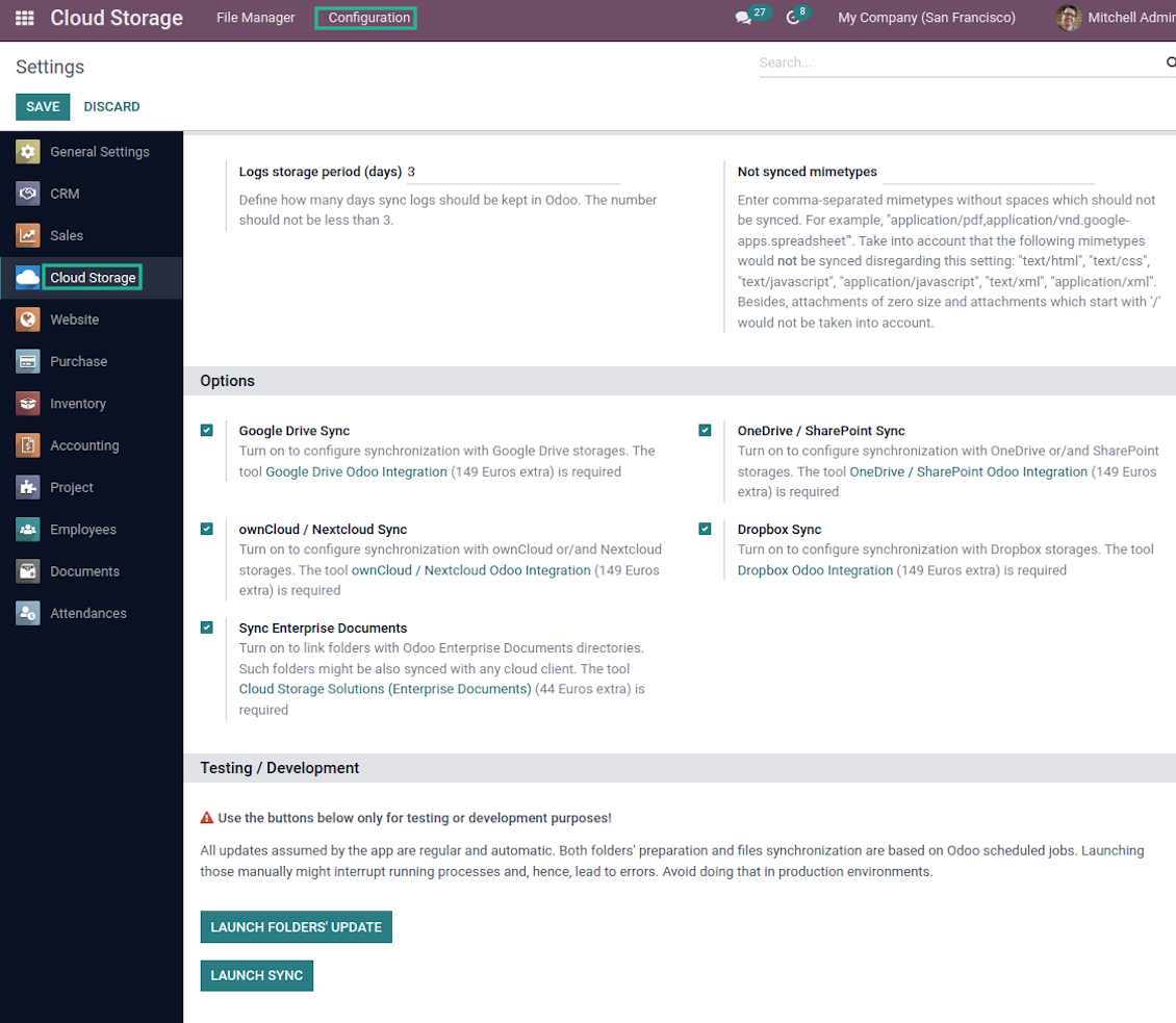 Configuring Odoo file manager