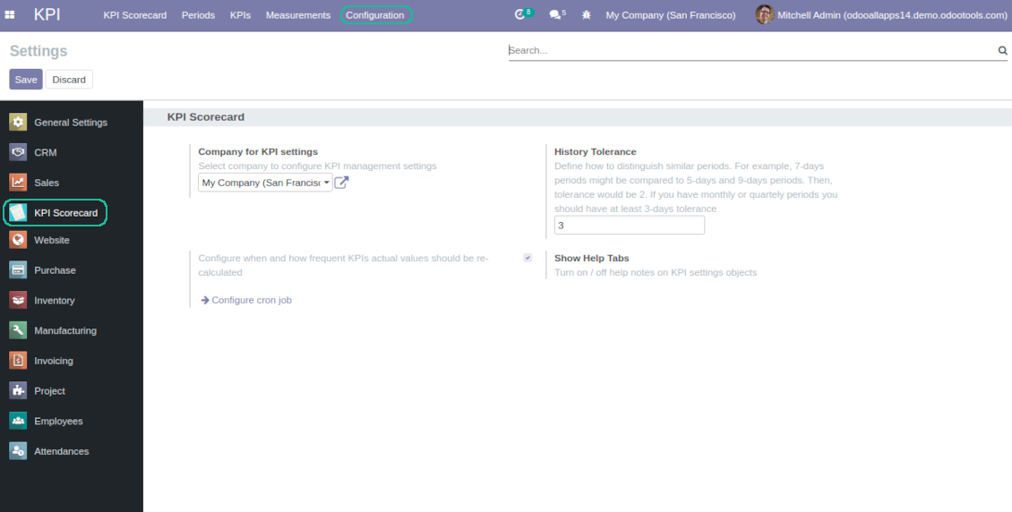 KPI configuration page