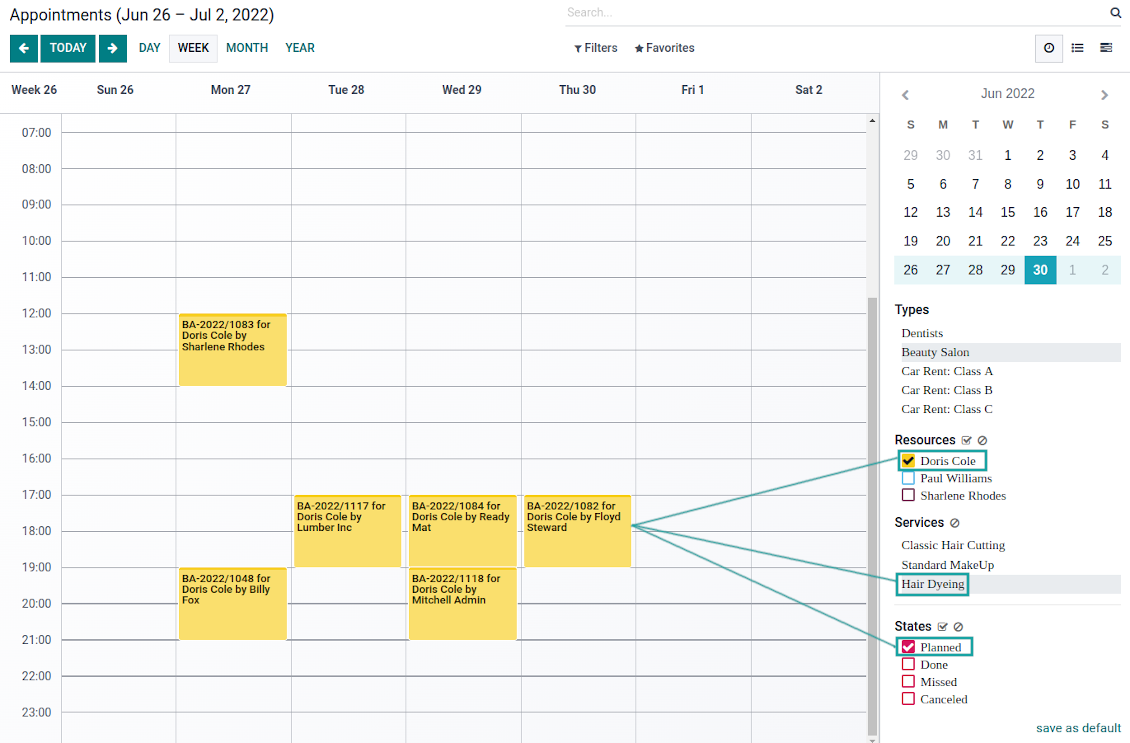 Appointment single view filters