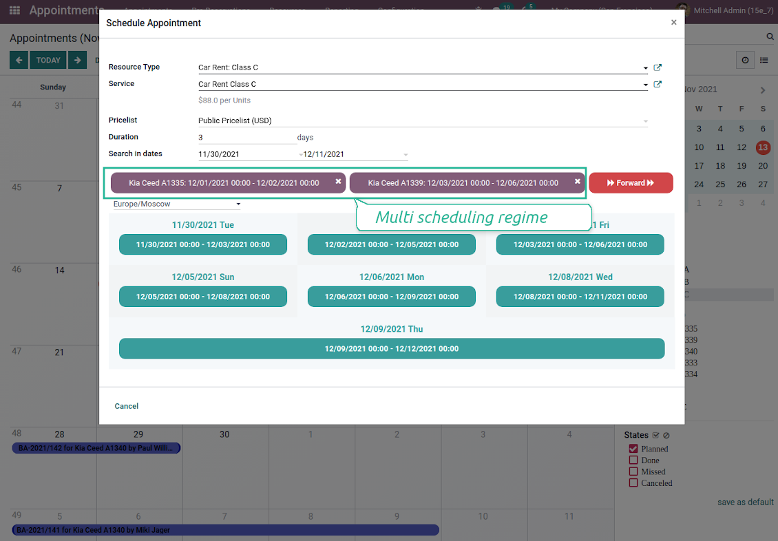 Appointment wizard multi scheduling