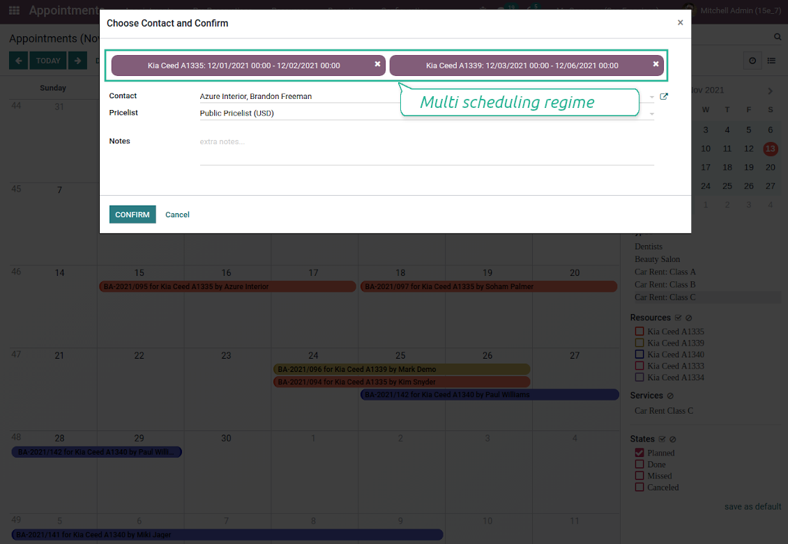 Quick multiple time slots reservation