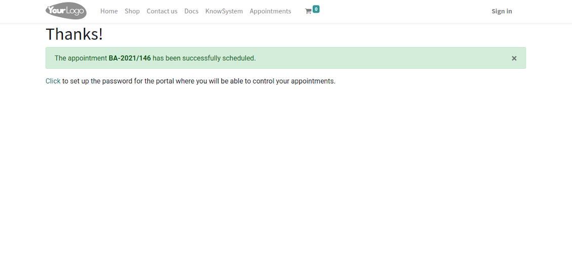 Success appointment page