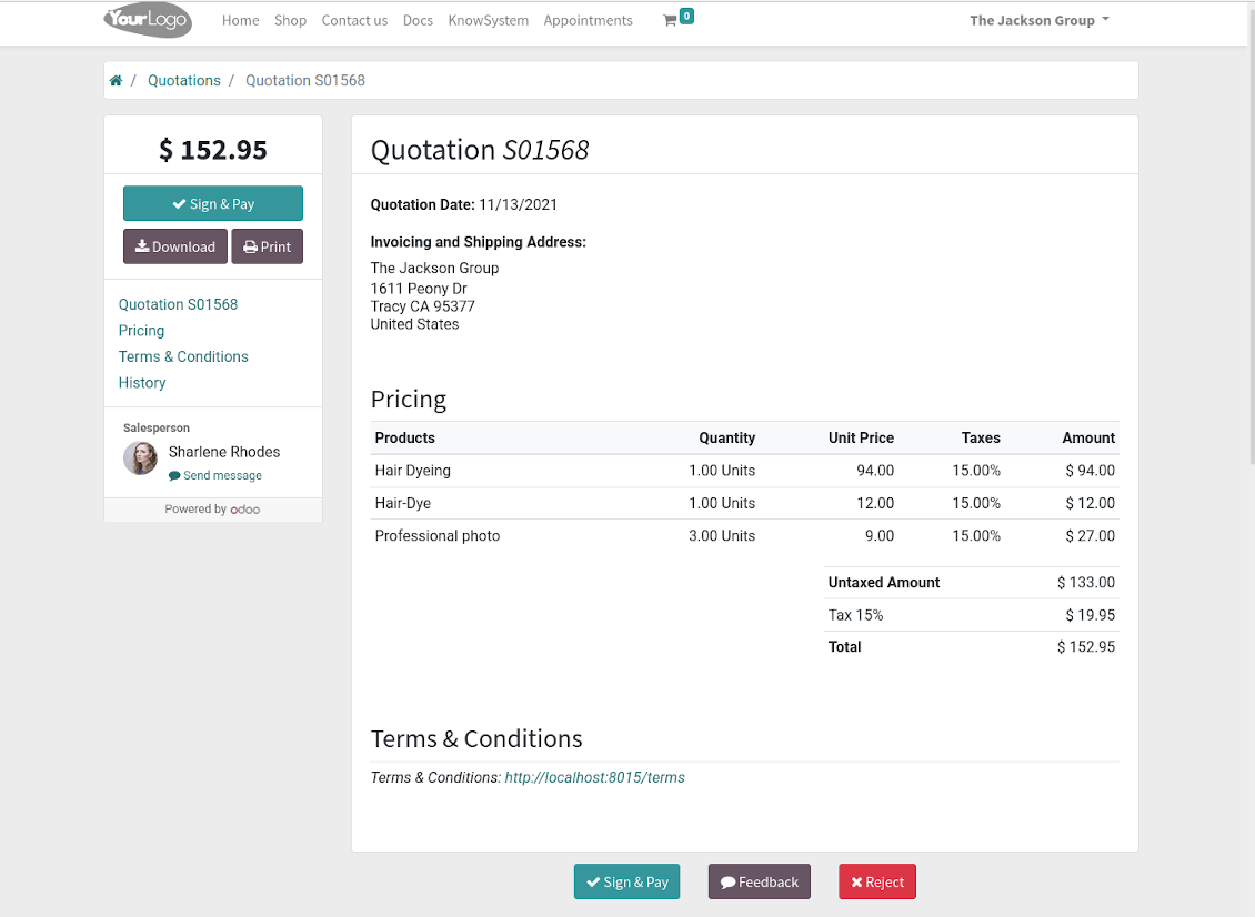 Service sales order in portal