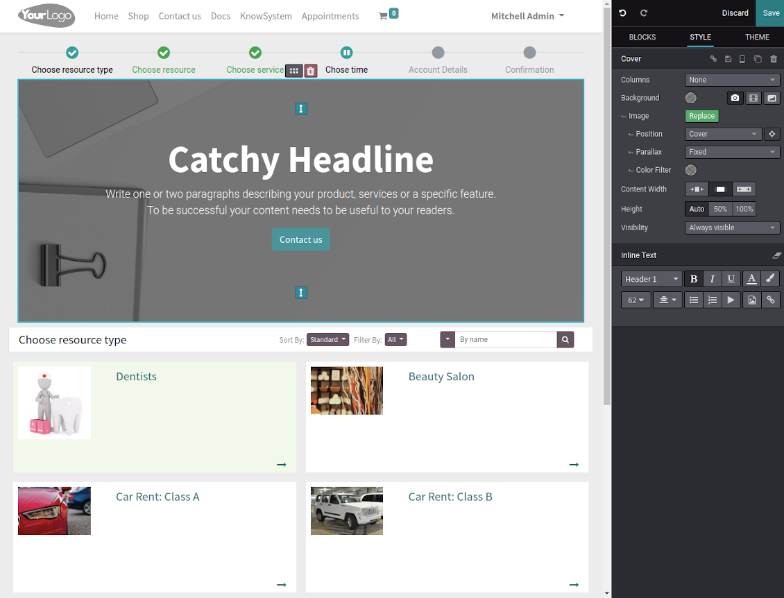 Website builder to describe reservation process