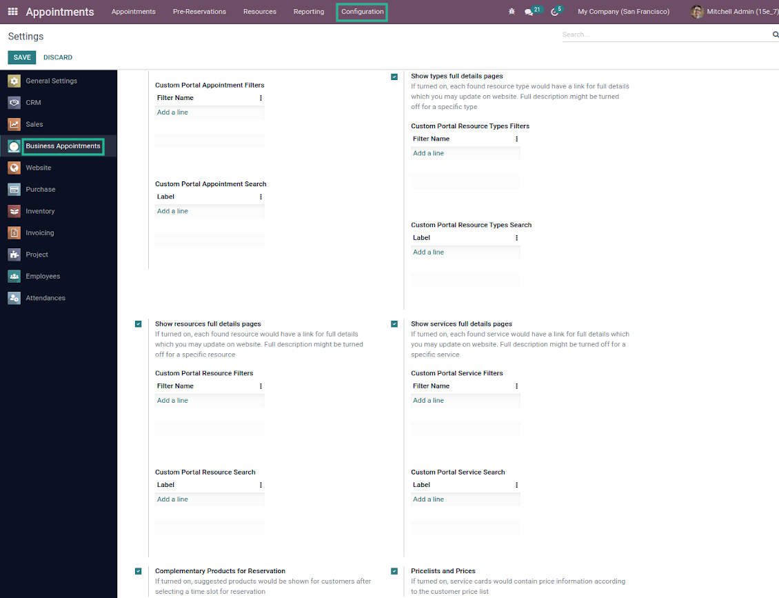Configuration page: Odoo website-specific options part 2