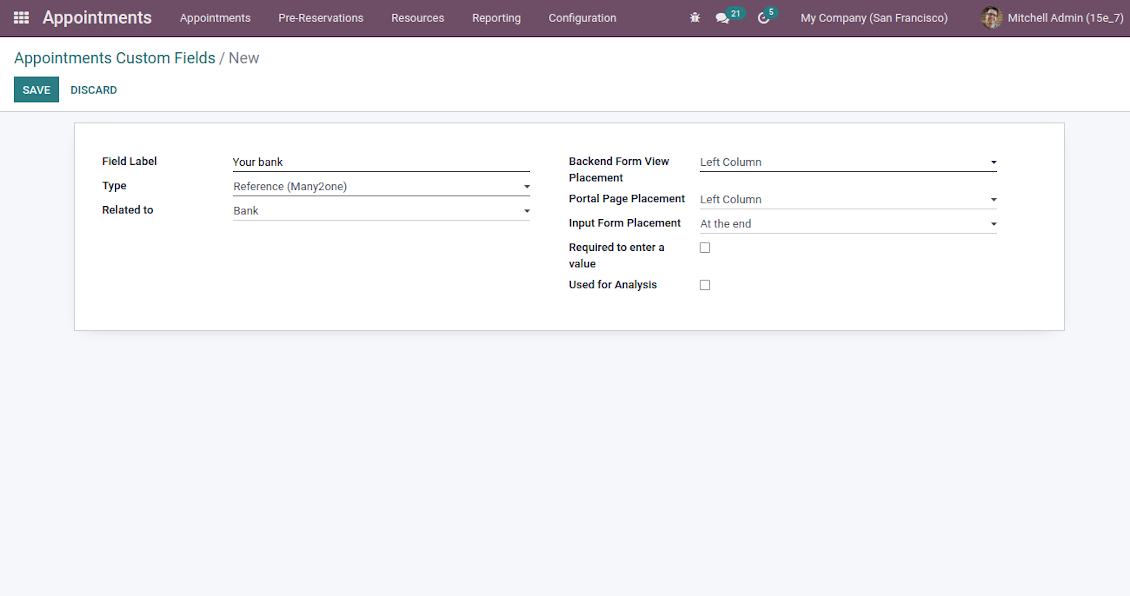 Appointment: new custom field