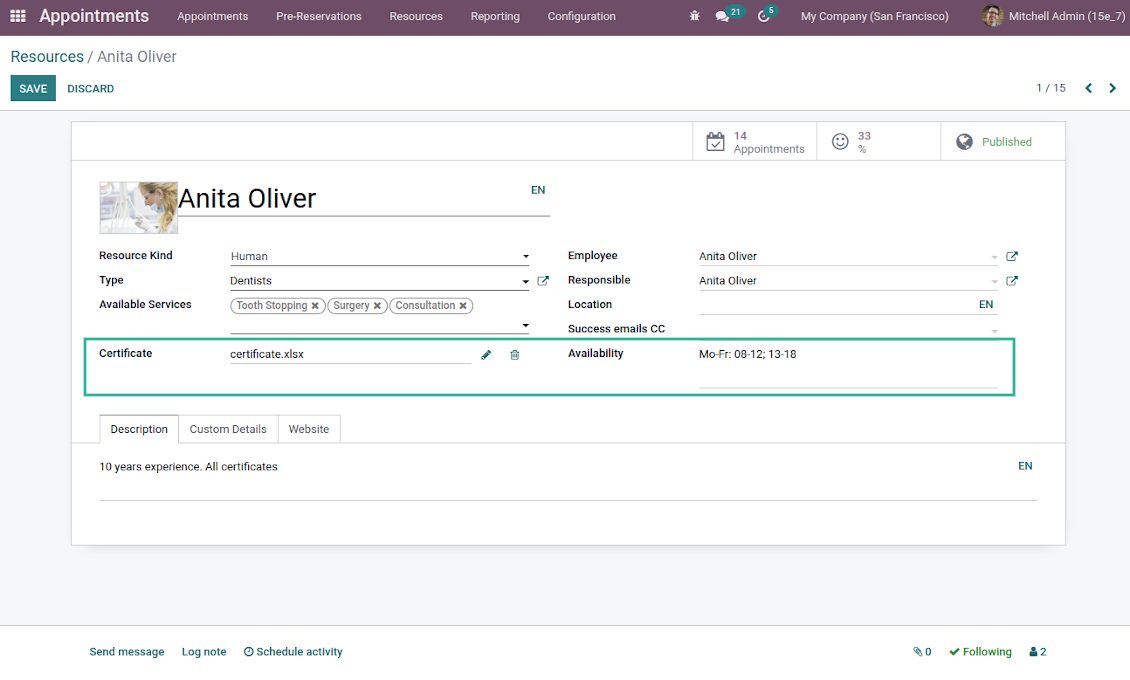 Custom booking details in Odoo backend