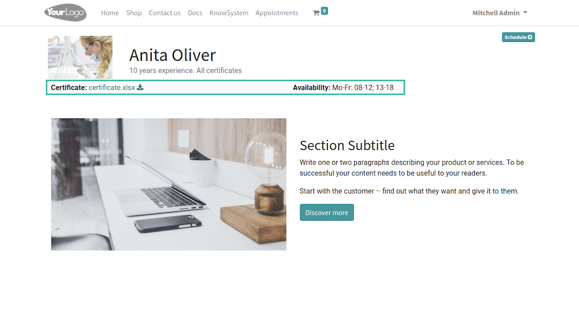 Custom details on Odoo website