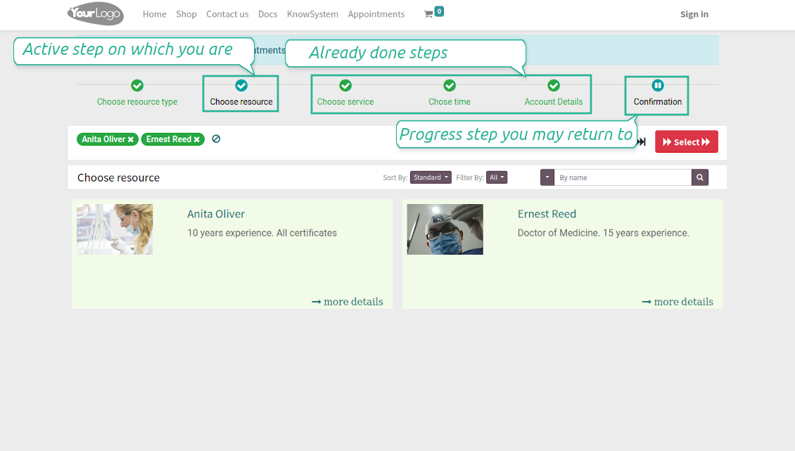 Interactive booking progress bar