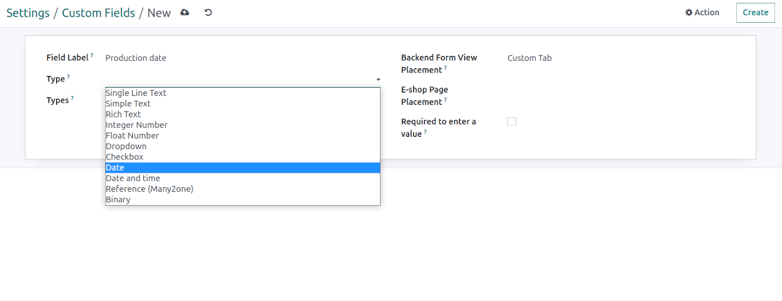 Field types for custom products