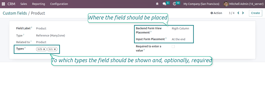 Custom fields depend on CRM lead types
