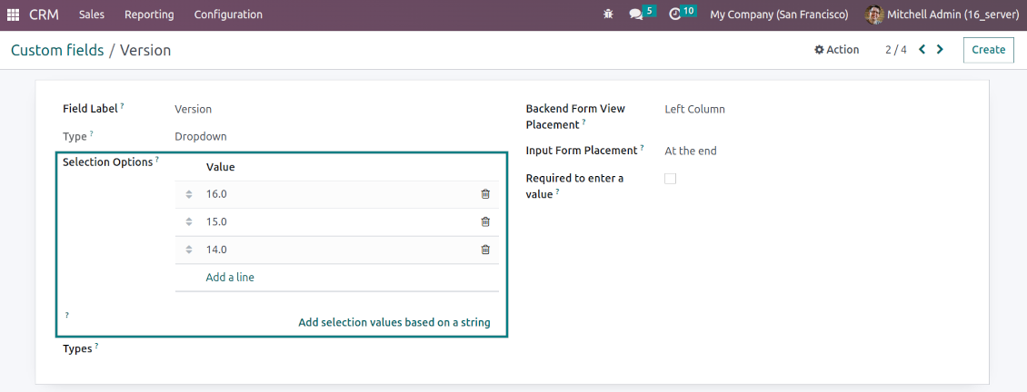 Selection fields for CRM opportunities and leads