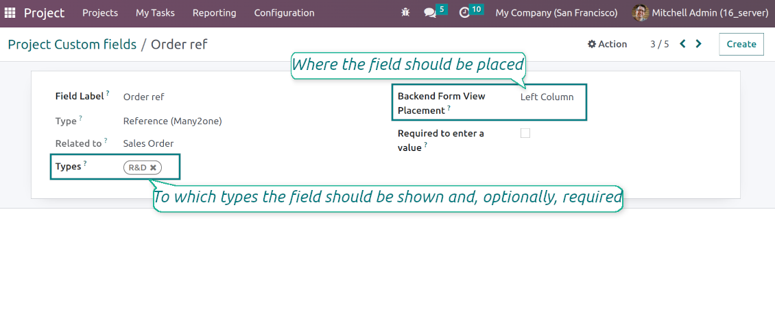 Custom fields depend on project types