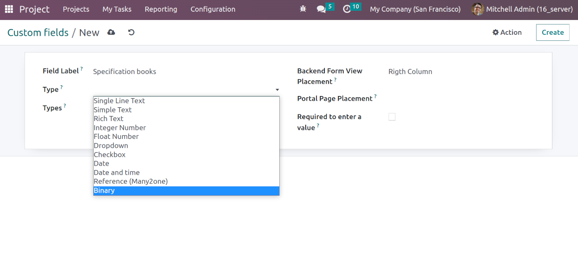 Field types for Odoo tasks