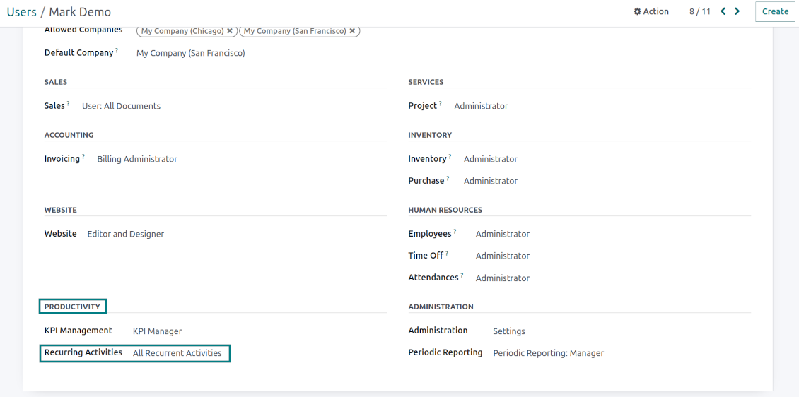 Odoo user rights for repetitive activities