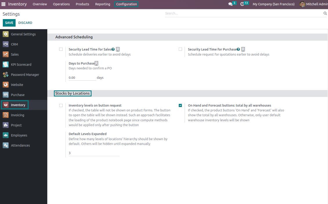 Setting up Odoo stocks by location