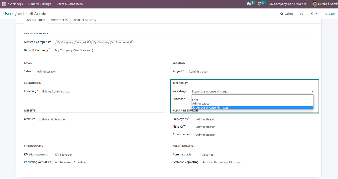 Odoo super warehouse manager