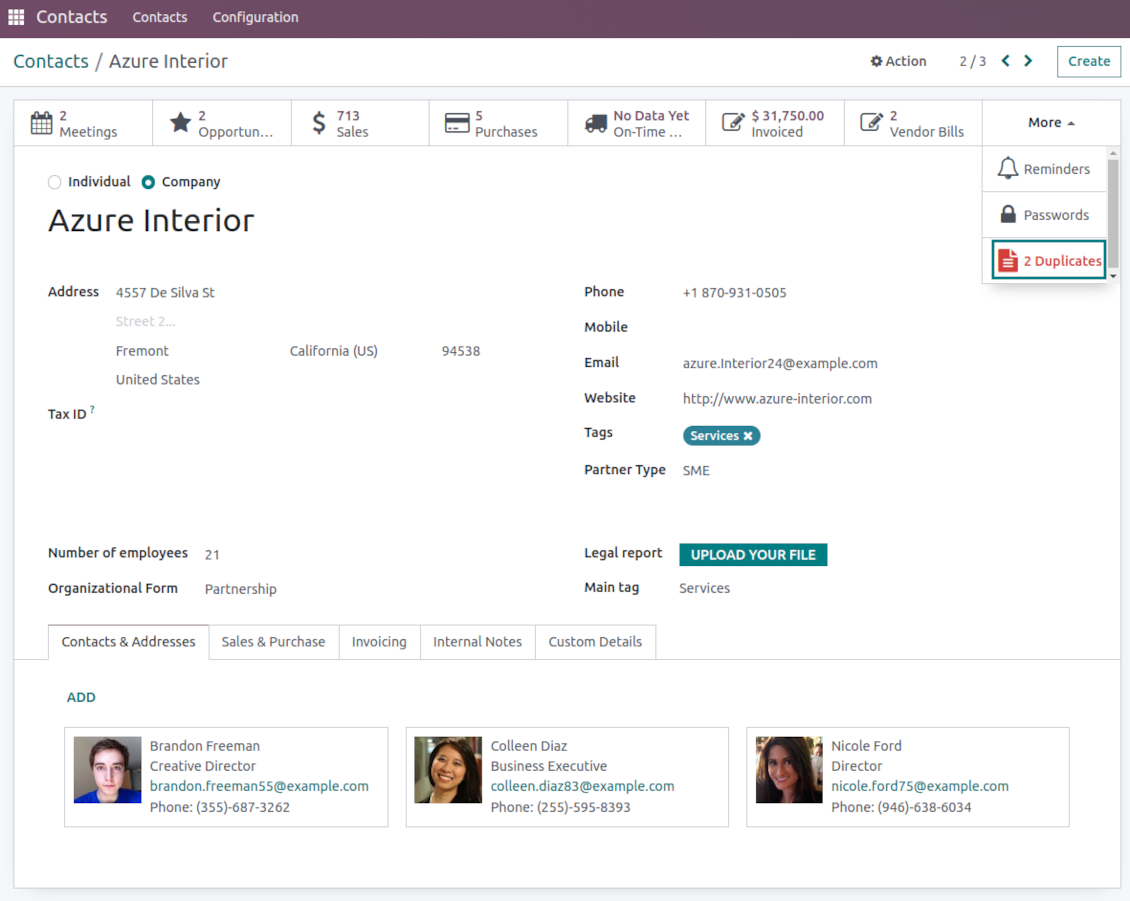 Odoo searches for partner duplicates