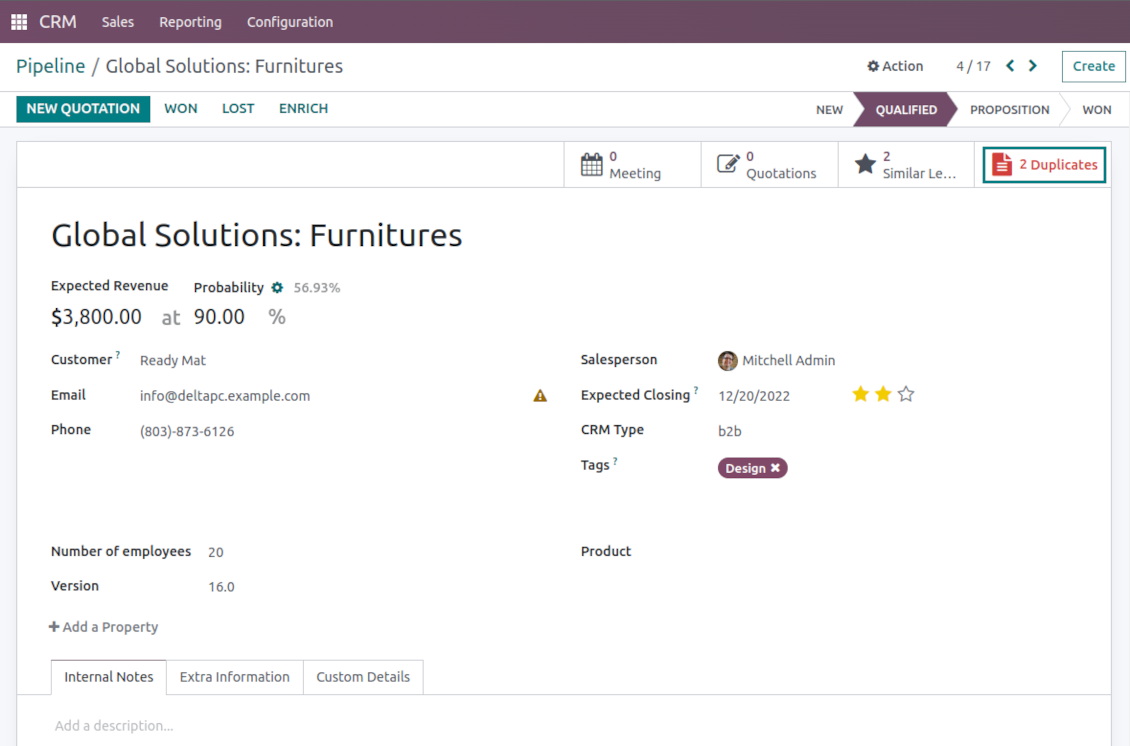 Potential Odoo lead/opportunity duplicates