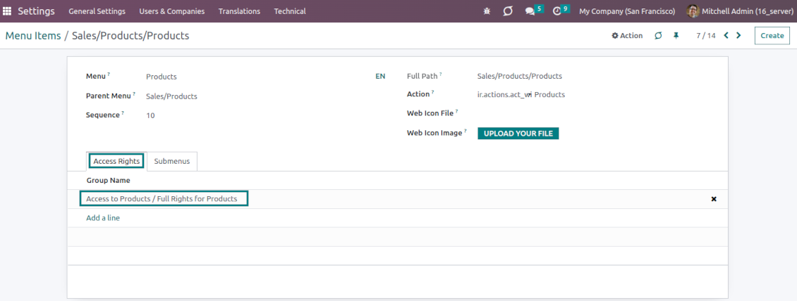 Odoo Product Menus