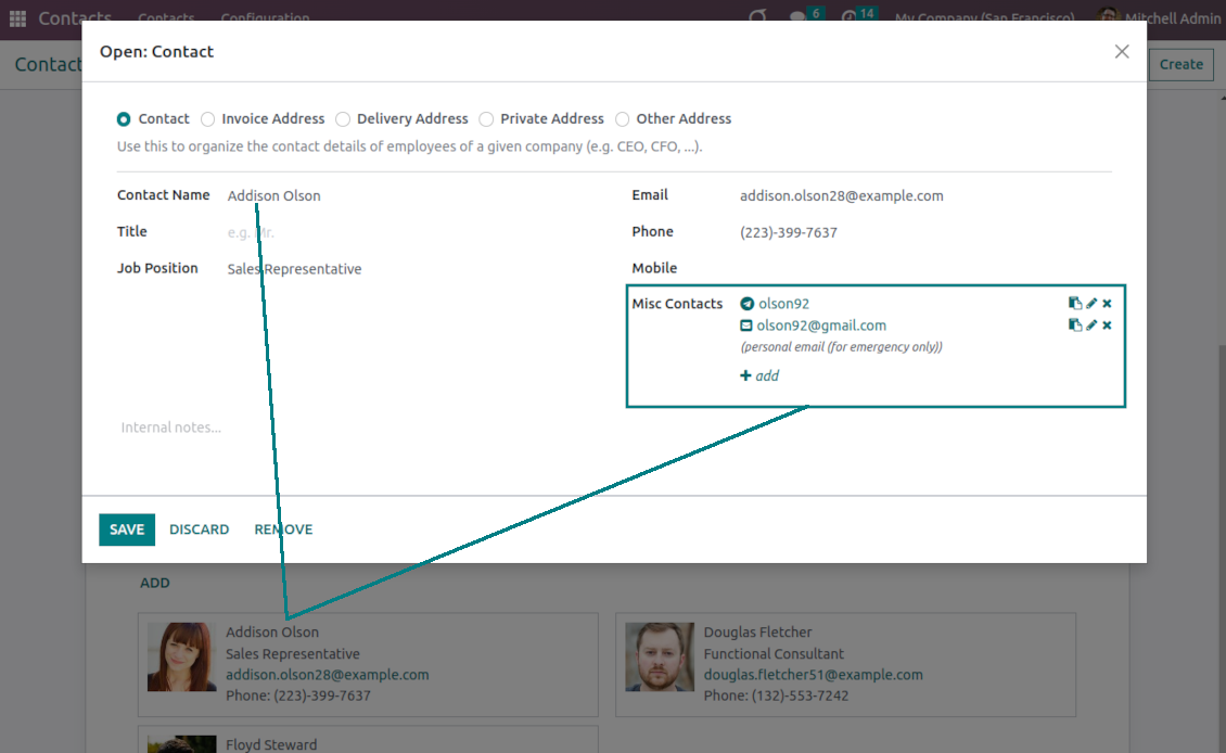 Multiple contact details for Odoo contacts
