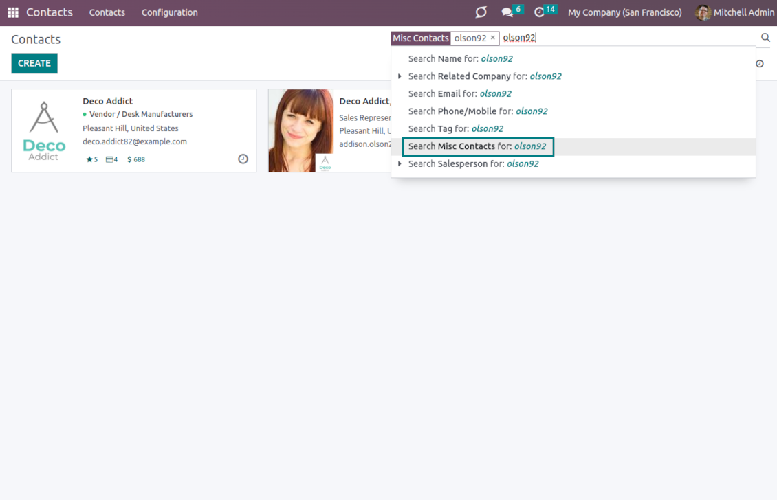 Search by misc contact data