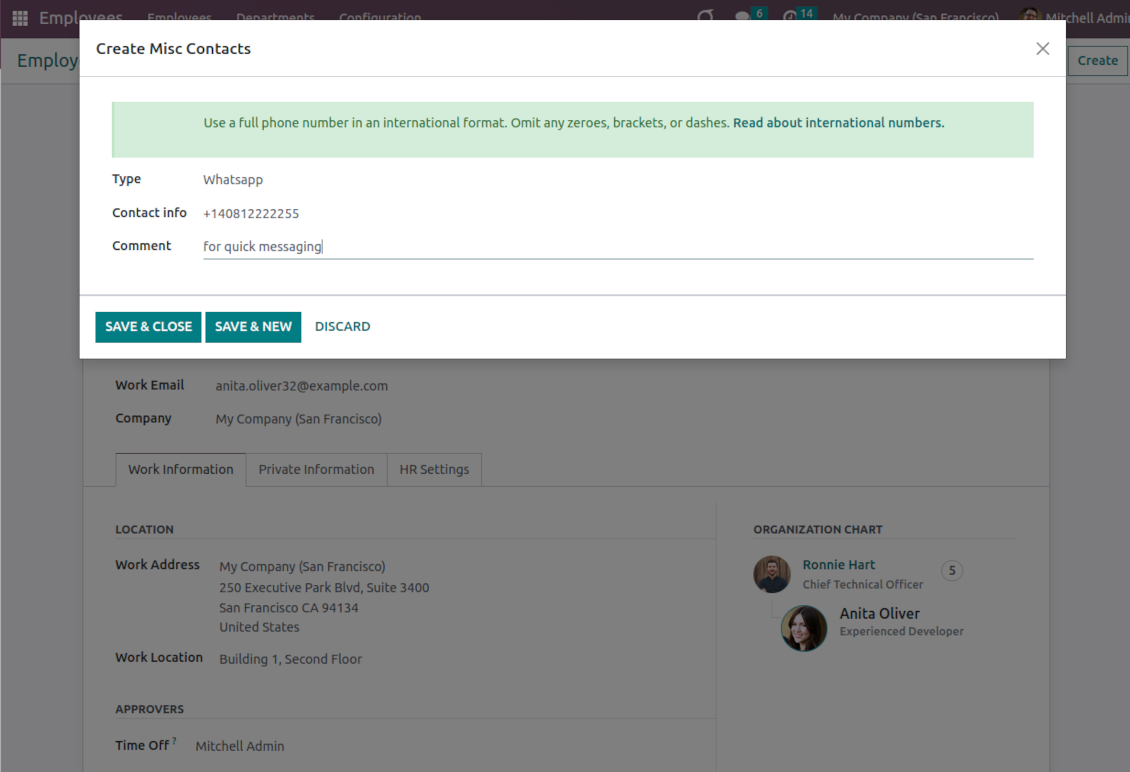 HR extra contact record: create and edit