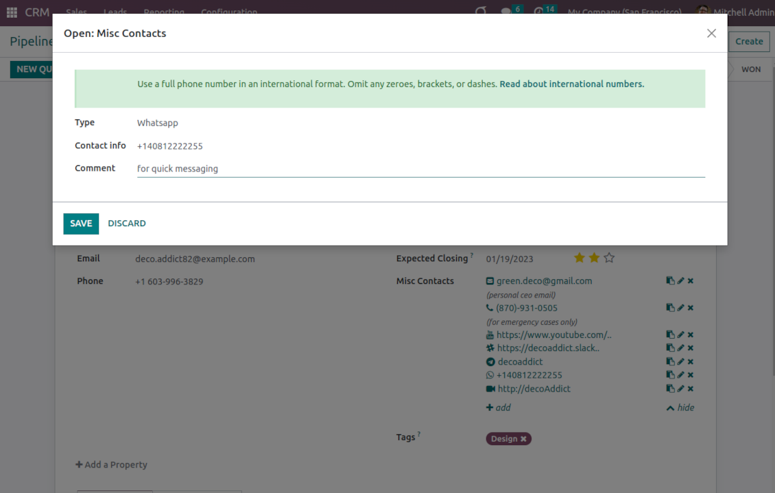 CRM extra contact record: create and edit