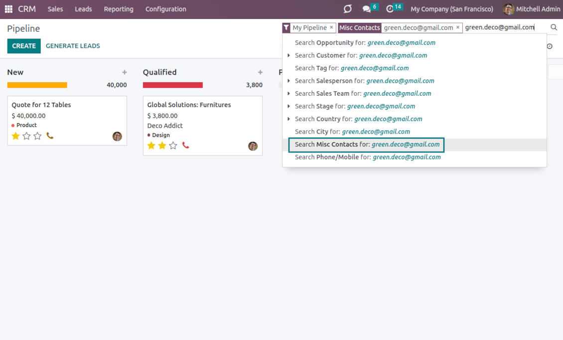Search by misc contact data