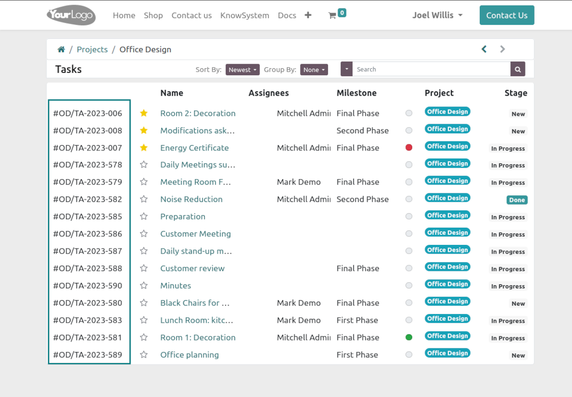 Portal list of tasks: numbering