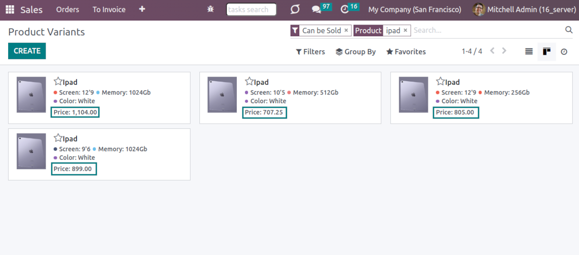 Results of product price advanced calculations