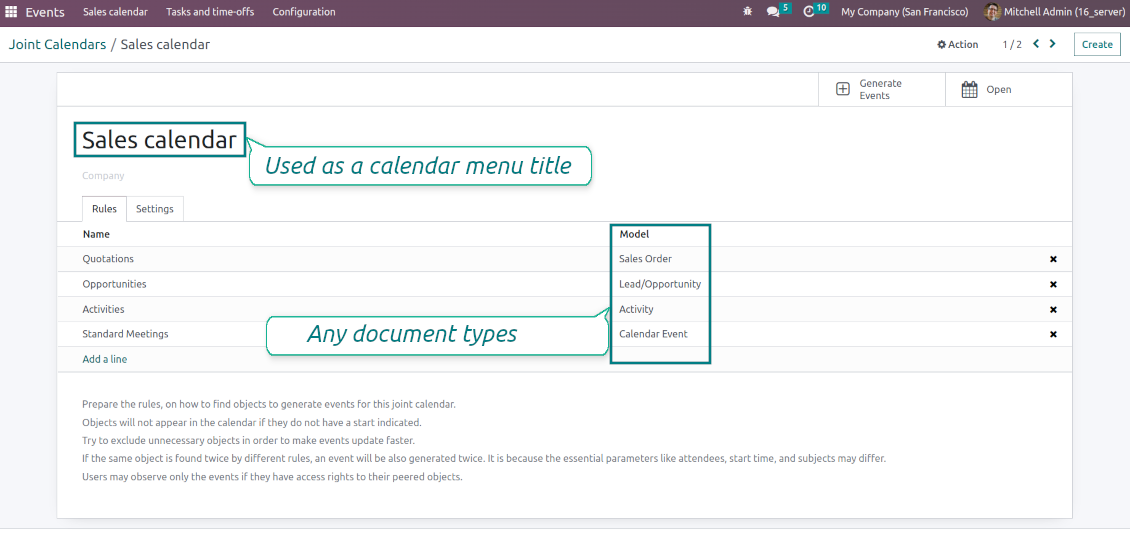 Shared calendar: combine various events