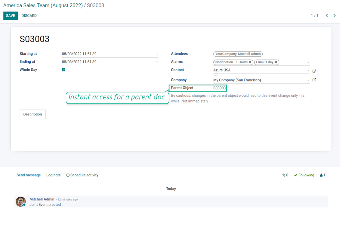 Parent object from Odoo joint event