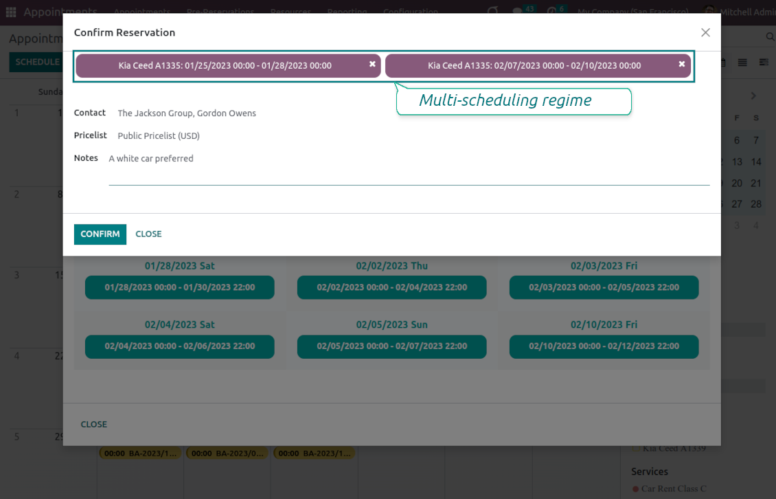 Quick reservation of multiple time slots