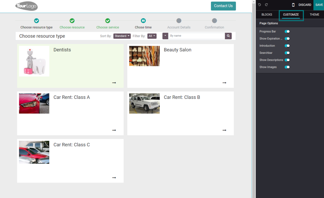Hide/show elements for resource types