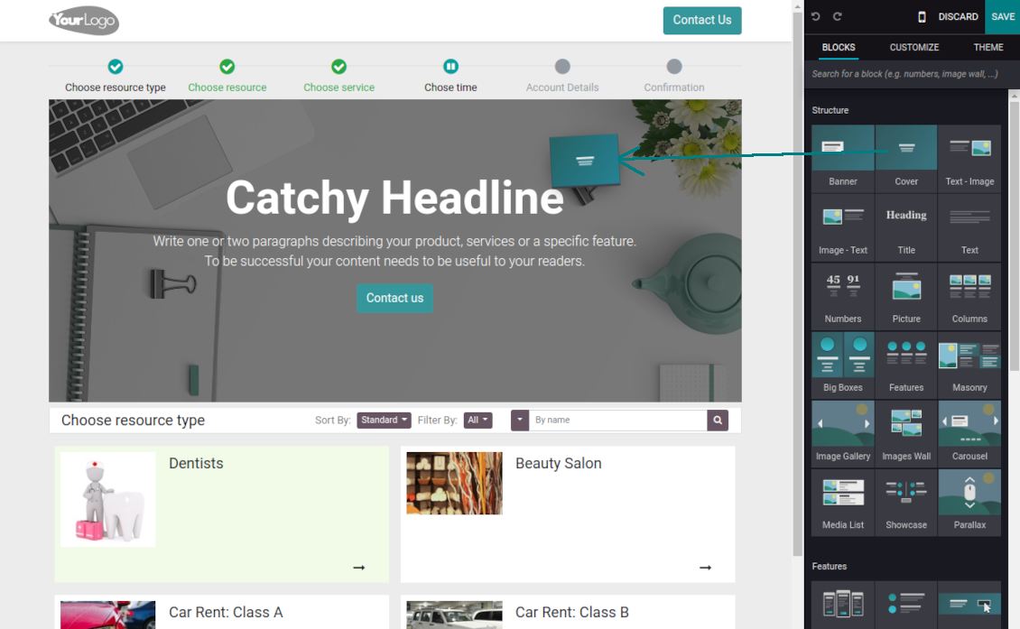 Website builder to describe the reservation process