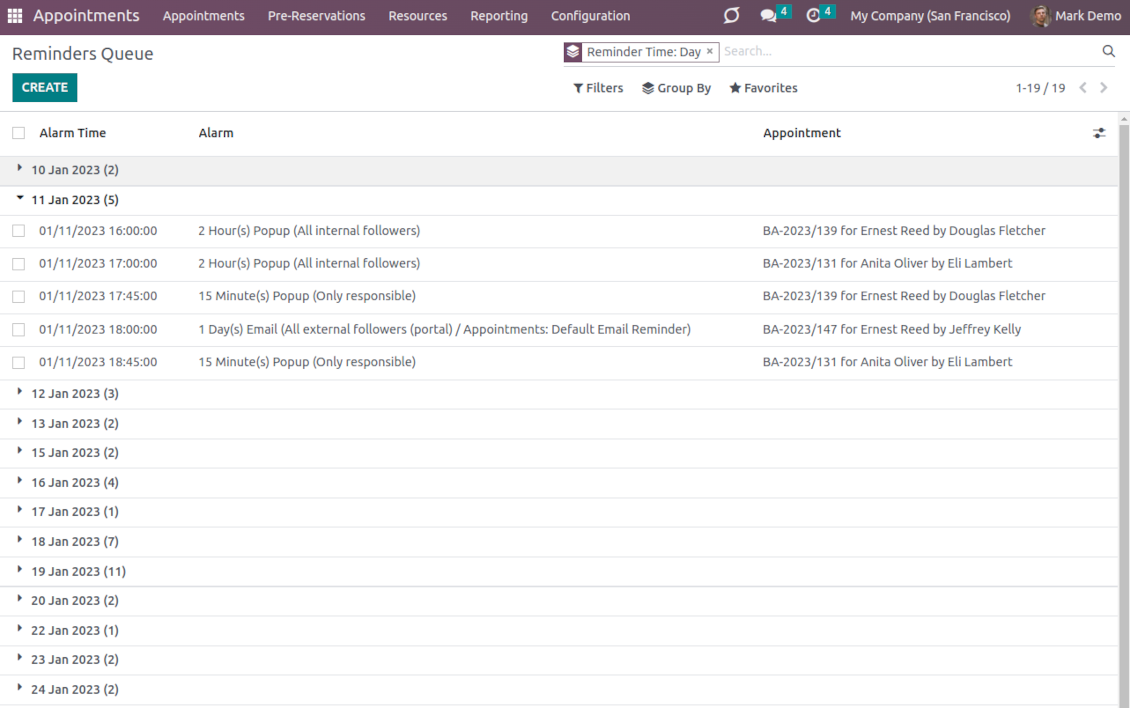 List of booking alerts