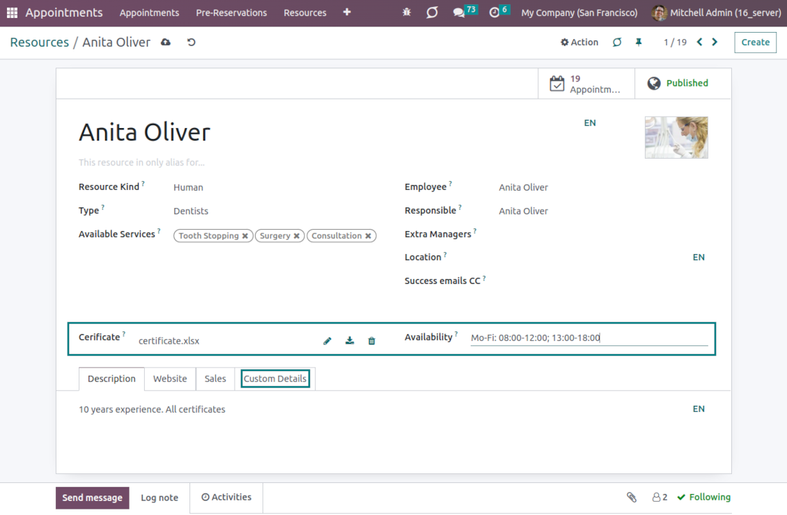 Custom booking details in Odoo's backend