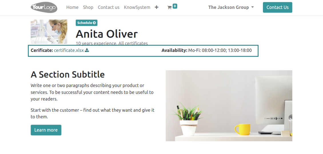 Custom details on the Odoo website