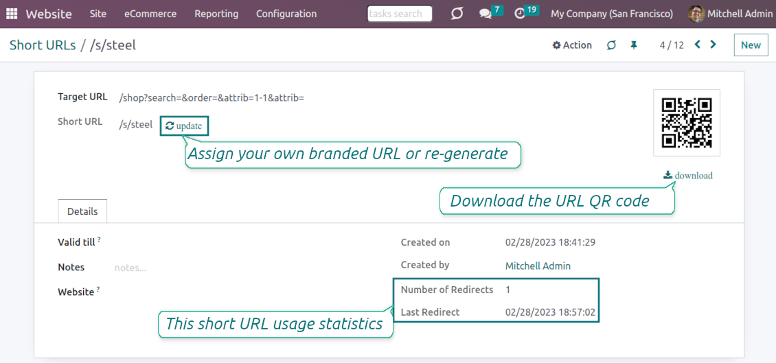 Modify Odoo's short link