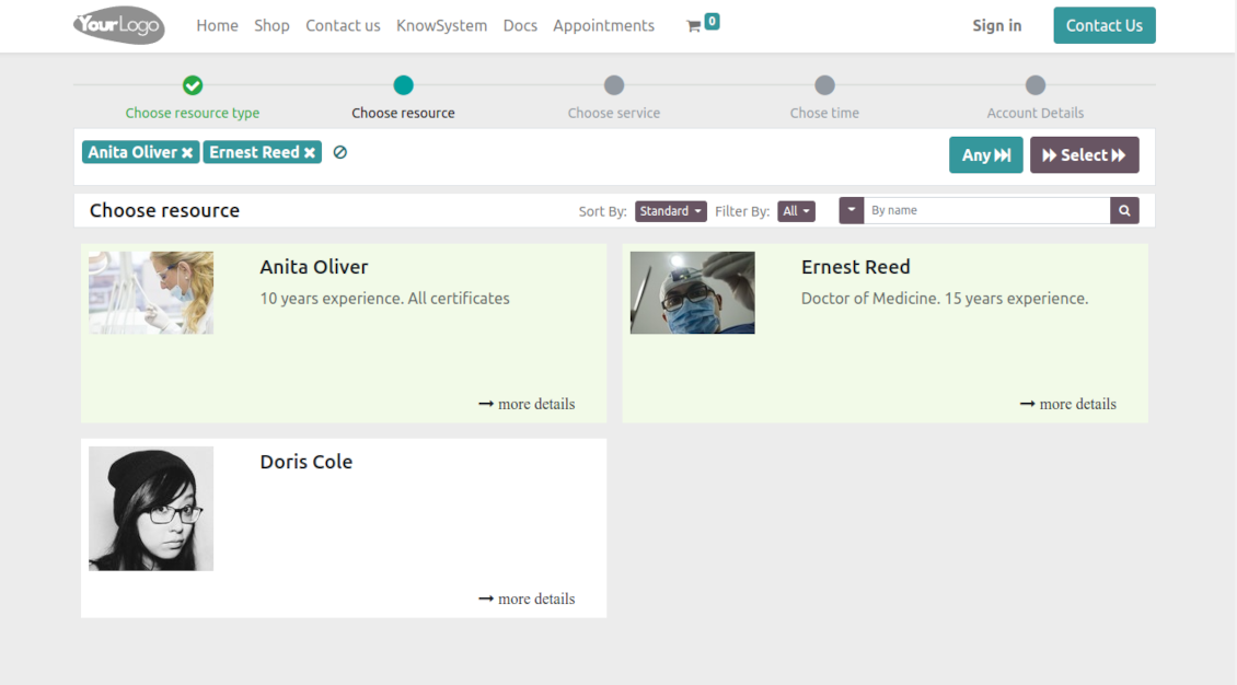 Odoo website resource booking page