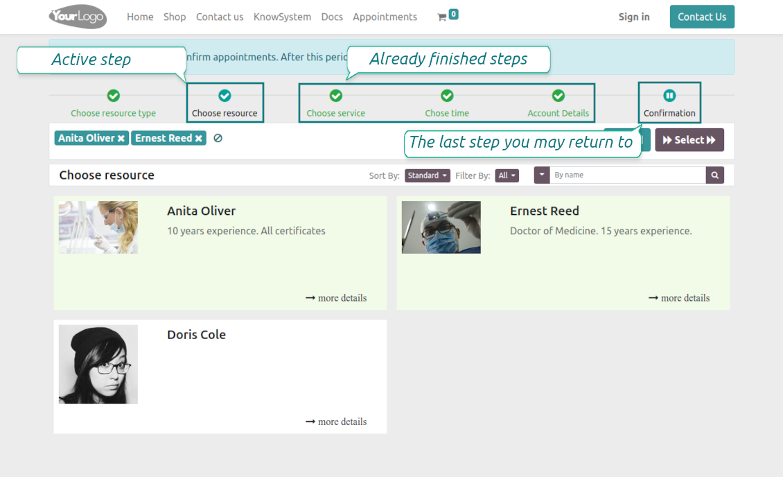 Interactive booking: progress bar