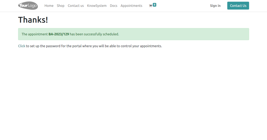 Success appointment page
