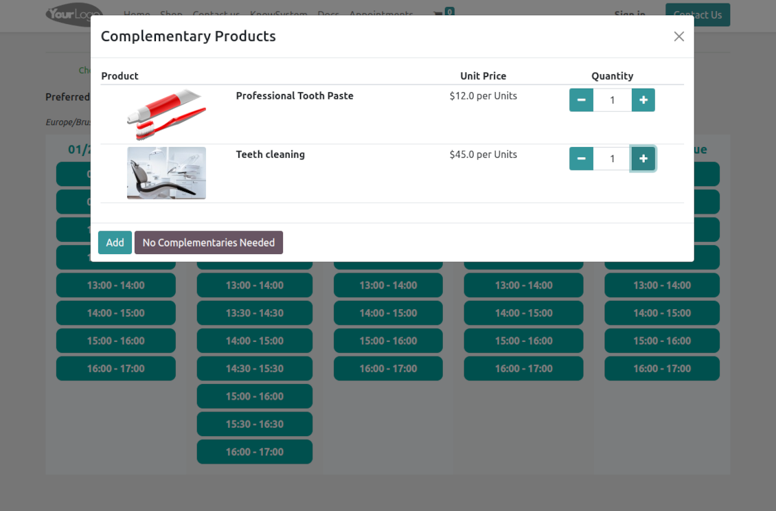 The website suggested products popup