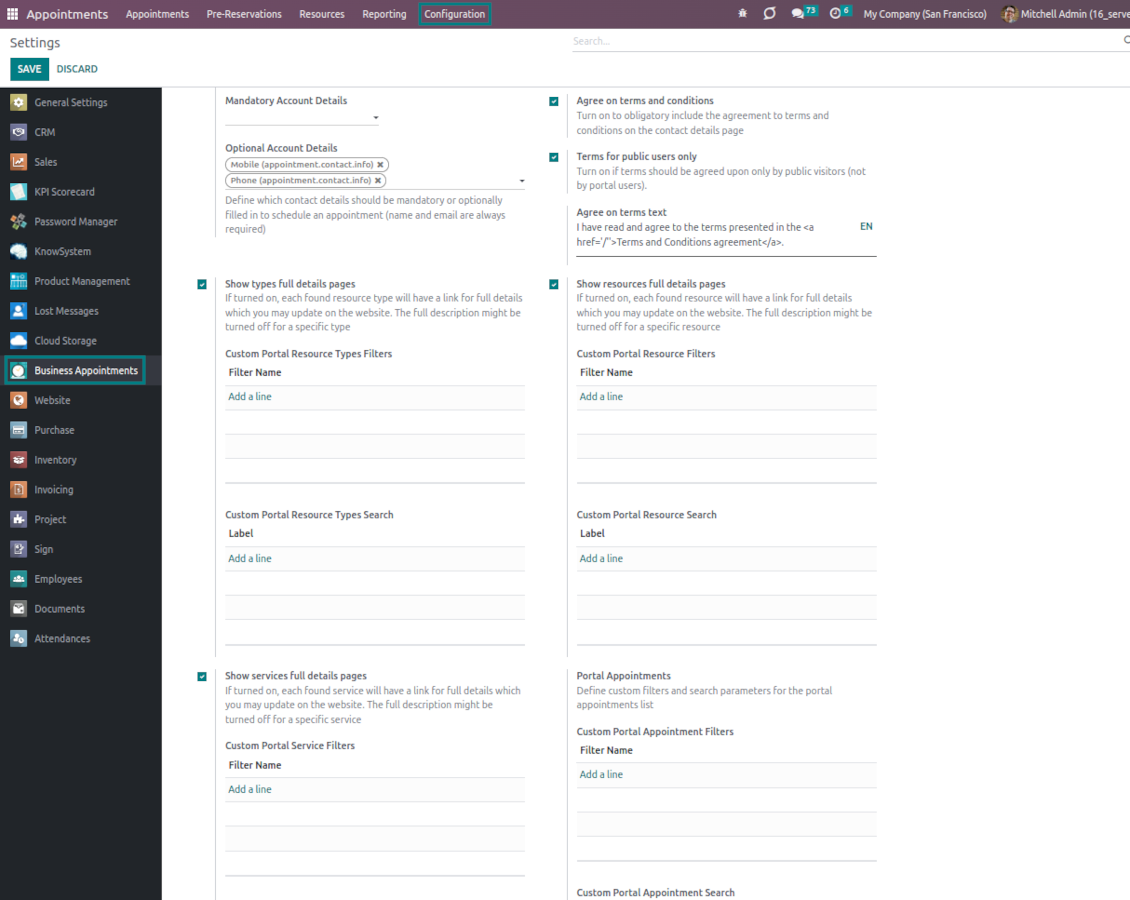 Configuration page: Odoo website-specific options (part 2)