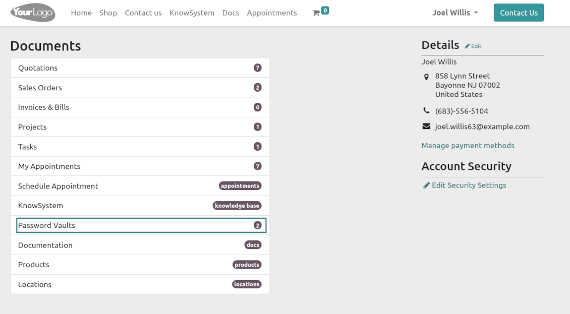 Password portal menu