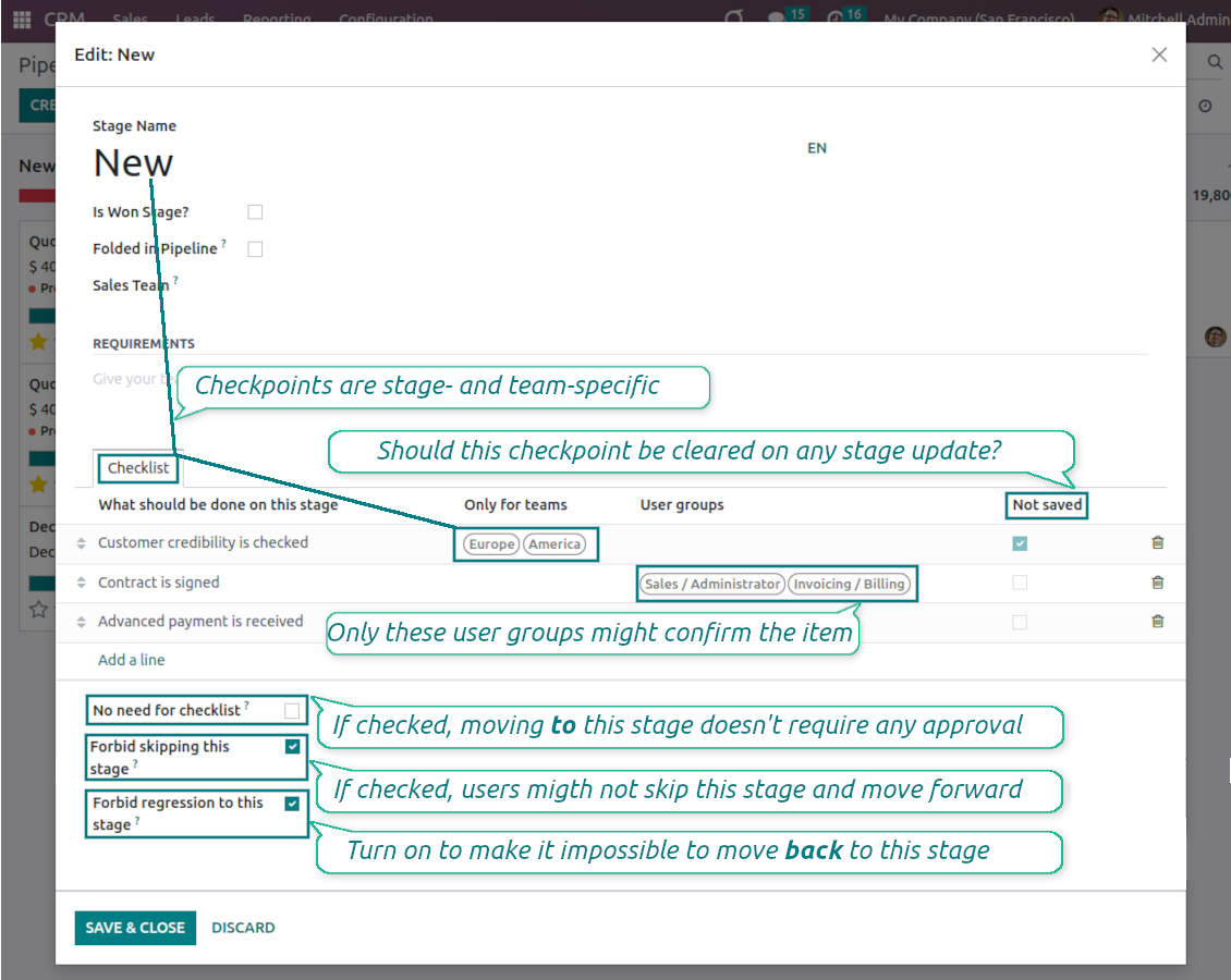 Check items per lead stage