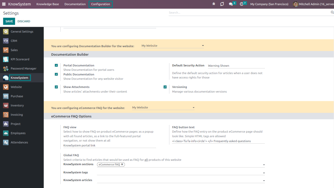 Set up documentation and FAQ for Odoo-sold products