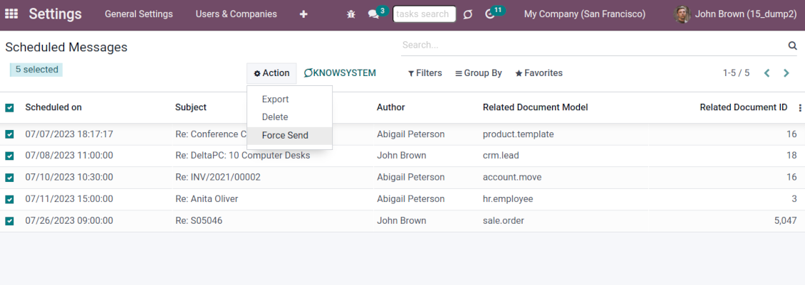 Admin list of scheduled emails