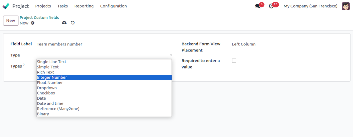 Custom field types for Odoo projects